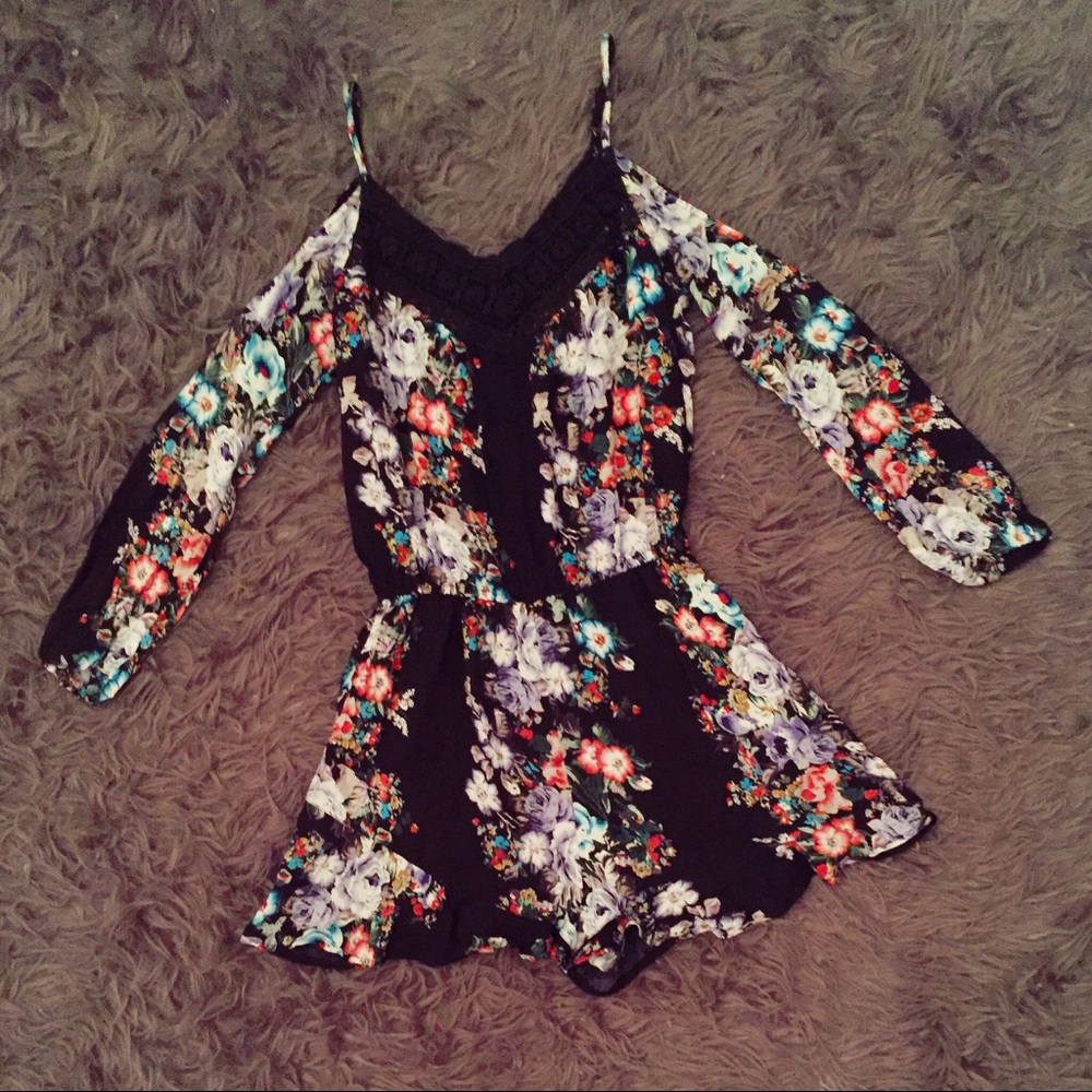 Black Floral Print Romper